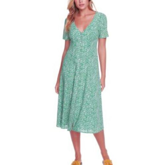 1. STATE Dresses & Skirts - 1. STATE Womens Green Tie Button Down  Lined Short Sleeve Midi Shift Dress 14